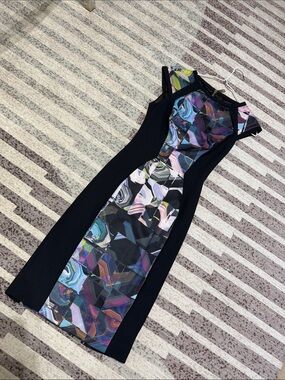 Ted Baker Black Midi Dress with Multicolor Abstract Panel